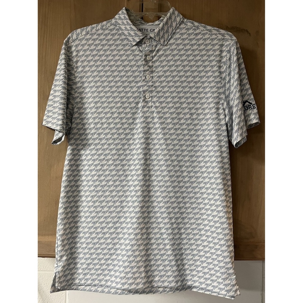 Matte Grey Polo Shirt Mens Med White Blue‎ Send It Print Golf Performance Short